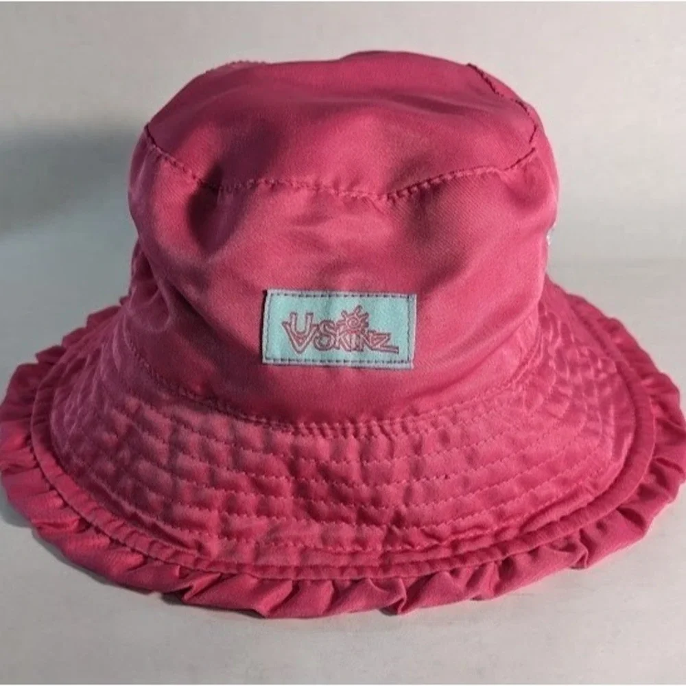 UV Skinz Girls Reversible Bucket Hat Pink Tropical Flamingo Sun Ruffle Brim 4-6